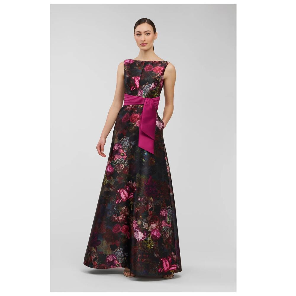 NWT Kay Unger Nicoletta Floral Sleeveless A-Line Gown Size 2